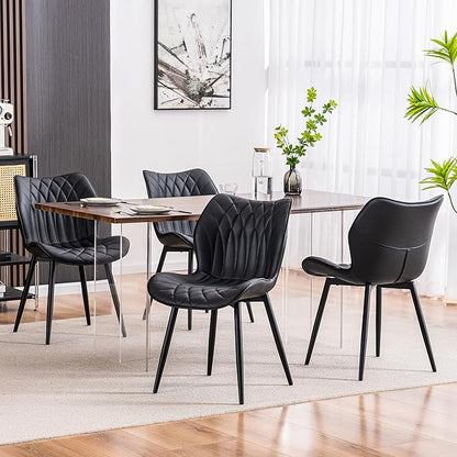 Kidol & Shellder Dining Chairs Set of 2, PU Leather Upholstered Kitchen Chairs with Back Armless, Mid Century Modern Side Chair for Dining Room, Living Room, Lounge, Restaurant, Black