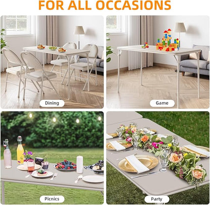 IDEALHOUSE Folding Table, Portable Folding Card Rectangle Table with Sturdy Metal Frame, PU Leather Upholstered Foldable Table, for Dining Room, Living Room, Office, Camping, Brige