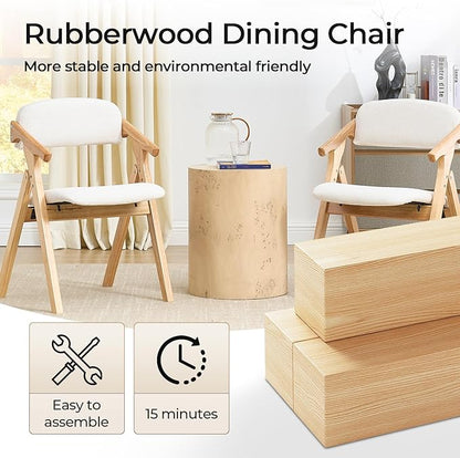 Folding Chairs with Padded Seats,Wooden Stackable Dining Chair,Easy to Store Foldable Dining Chairs for Kitchen, Living Room, Wedding Party Picnic (White)