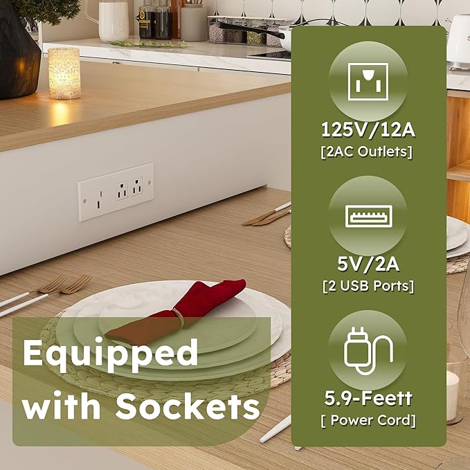 SOFTSEA Extendable Dining Table with Drawer & Shelves, 31.5" to 80" Mobile Kitchen Island Table with USB Ports, Foldable Kitchen Cabinet for Dining Room Living Room, White