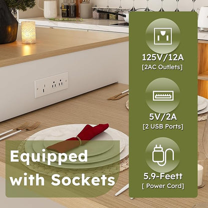 SOFTSEA Extendable Dining Table with Drawer & Shelves, 31.5" to 80" Mobile Kitchen Island Table with USB Ports, Foldable Kitchen Cabinet for Dining Room Living Room, White