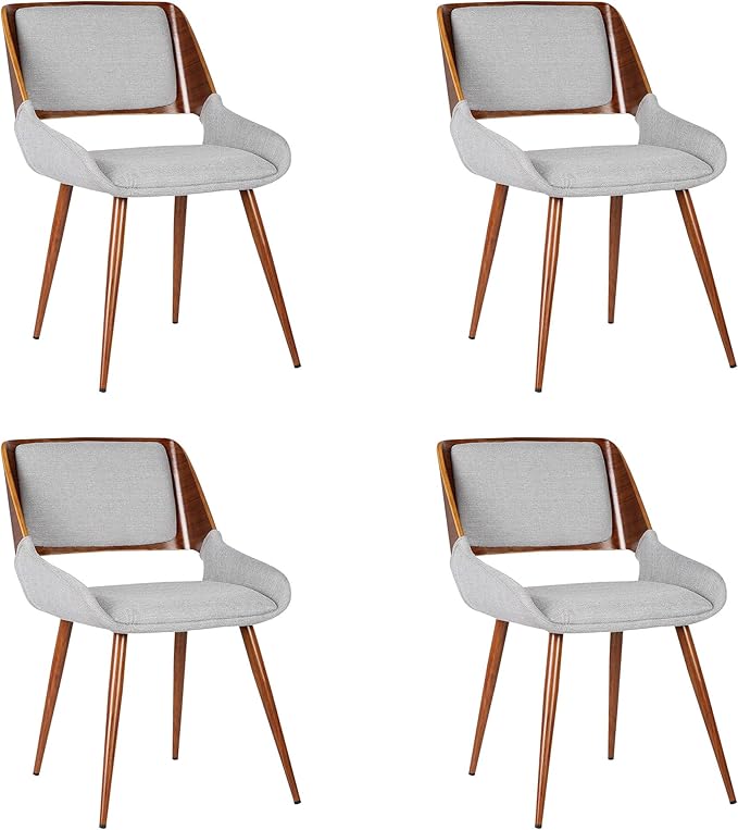 Armen Living Panda Mid-Century Dining Chair Walnut Finish and Gray Fabric - Set of 4