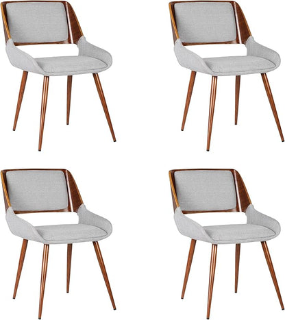 Armen Living Panda Mid-Century Dining Chair Walnut Finish and Gray Fabric - Set of 4