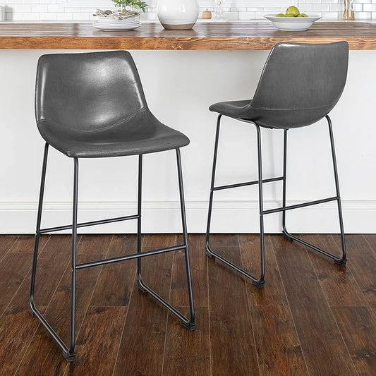 LEMBERI 30 inch Bar Stools Set of 2, Modern Counter Height Bar Stools, Faux Leather Barstool with Back and Metal Leg, Armless Bar Chairs for Kitchen Island (Grey, 2pcs 30")
