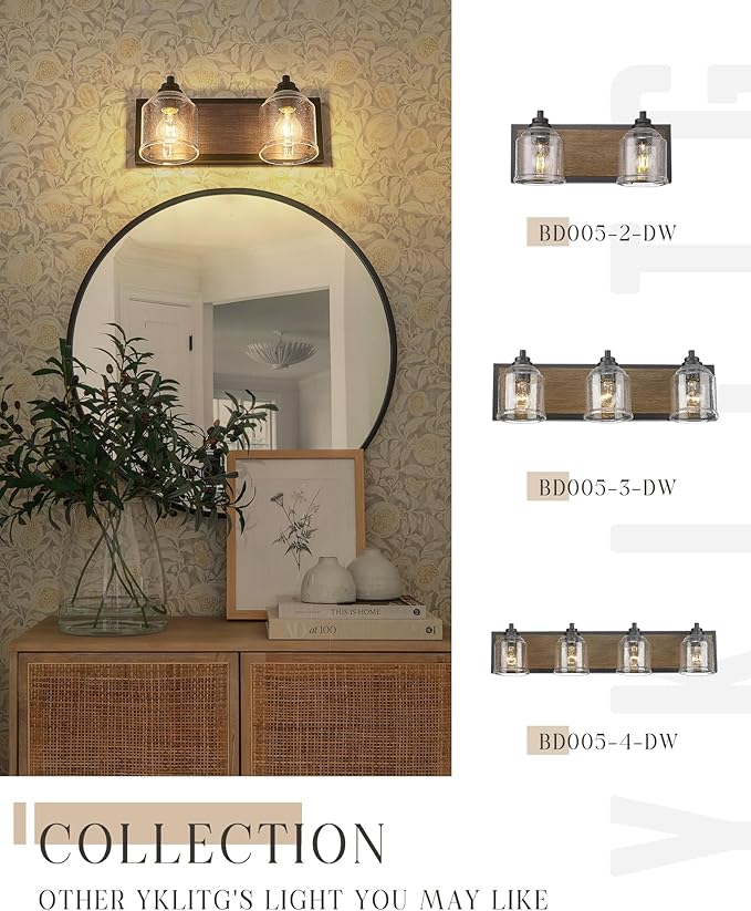Vanity Lights for Bathroom Large 15.8", Farmhouse Rustic Vanity Light with Bubble Glass Shades, Brown 2 Light Bathroom Lighting Fixtures Over Mirror, Bath Wall Sconce Home Decor