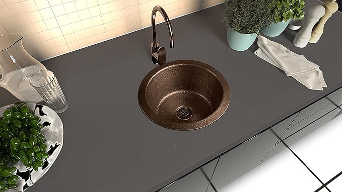 Monarch Abode Kitchen & Bar Sink – 12-inch Essex Dual Mount Drop in Bar Prep Sink, Hand Hammered Pure Copper Sinks, Drop in or Undermount Kitchen Sinks, Single Circular Dual Mount Bowl