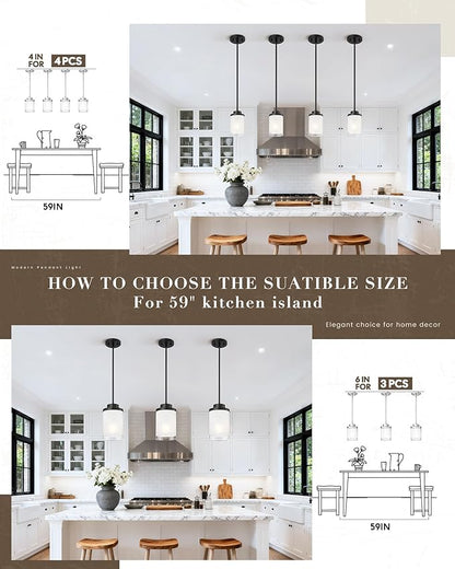 TENGXIN Modern Pendant Light, 6 Inch Matte Black Pendant Lights Kitchen Island,Farmhouse Pendant Lighting for Dining Room Bedroom Bar Office,TXPLBK01-L