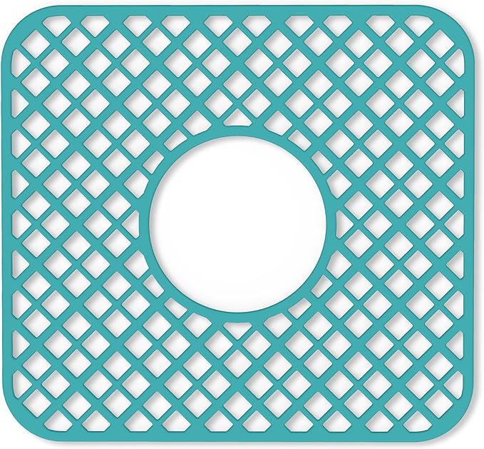 2 Pack Silicone Sink Protector for Kitchen Sink, Trellis Pattern 12 x 11" Sink Grid Mat Silicone Protectors, Center Drain, Green