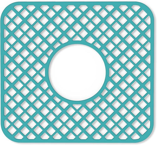 2 Pack Silicone Sink Protector for Kitchen Sink, Trellis Pattern 12 x 11" Sink Grid Mat Silicone Protectors, Center Drain, Green