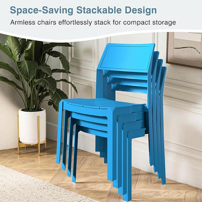 VECELO 4 Pack Plastic Dining Chairs, Stackable Patio Chairs for Indoor Outdoor Use in Kitchen, Poolside, No Assembly Required, Blue