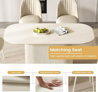 Miuuod 70" White Dining & Kitchen Table Set, Solid Kitchen Table with 4 Chairs,Large Rectangular Dinner Table with Rounded Corners for Dining Room,Home Office,Living Room Furniture,Cream White