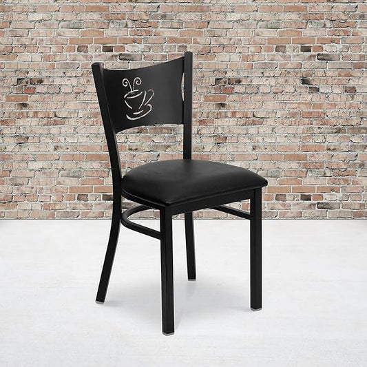 Flash Furniture 2 Pack HERCULES Series Black Coffee Back Metal Restaurant Chair - Black Vinyl Seat