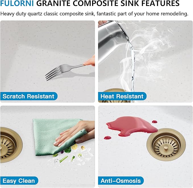 33"x19" Granite Composite Kitchen Sink - White Undermount Ledge Workstation Quartz Classic Luxury Under Counter Single Bowl Sink Basin