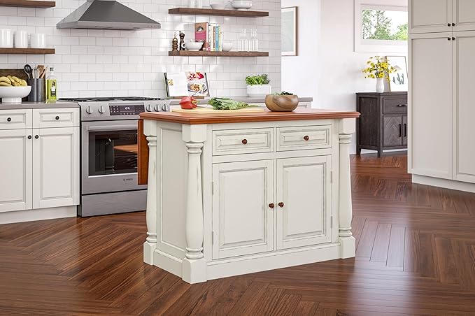 Homestyles Monarch Kitchen Island Set, 50 Inch Width, Antique White