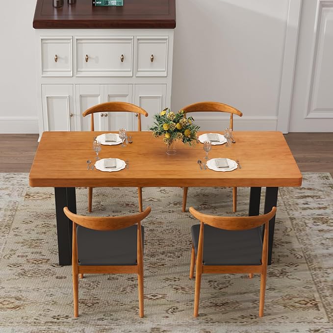 Stylish Modern Minimalist Solid Wood Dining Table with Sturdy Metal Base – Easy Assembly, Versatile Design for Dining Rooms, Living Seats 4-6 (63 * 27.5 * 29.5)