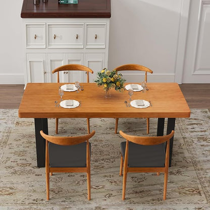Stylish Modern Minimalist Solid Wood Dining Table with Sturdy Metal Base – Easy Assembly, Versatile Design for Dining Rooms, Living Seats 4-6 (63 * 27.5 * 29.5)