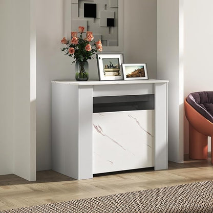 118.11" to 20.08" White Marble Extendable Dining Table for 10-12, 2 in 1 Expandable Dining Room Table MDF Modern Multifunctional Console Table for Living Room, Kitchen Small Space