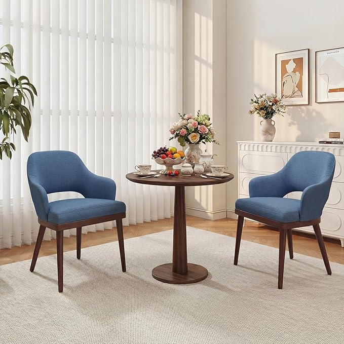 MALOL Wooden Dining Chairs Set of 4, Modern Fabric Upholstered Dining Room Chair, Kitchen Side Chairs, Farmhouse Dinner Chair with Open Back for Kitchen, Blue