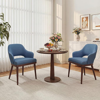 MALOL Wooden Dining Chairs Set of 4, Modern Fabric Upholstered Dining Room Chair, Kitchen Side Chairs, Farmhouse Dinner Chair with Open Back for Kitchen, Blue