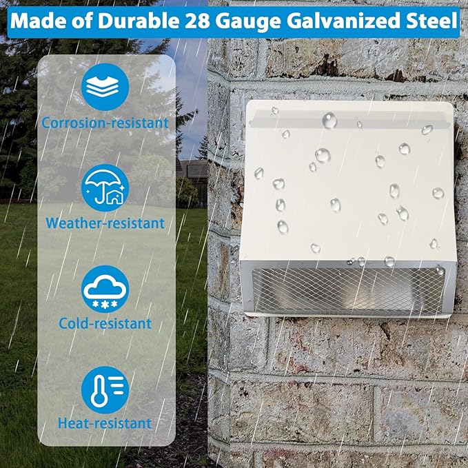 4 Inch Dryer Vent Cover Outside,Exterior Vent Cover Dryer Exhaust Vent Cover Outdoor Dryer Vent Cover for Exterior Wall Vent Hood for Dryer Range Hood House AC Vent,Hooded Wall Vent with Screen&Damper