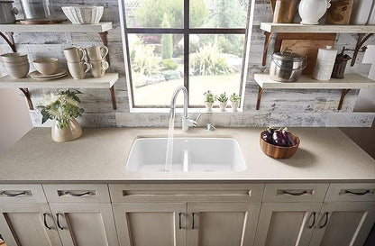 Valea Equal Double Bowl Kitchen Sink with Low Divide, White