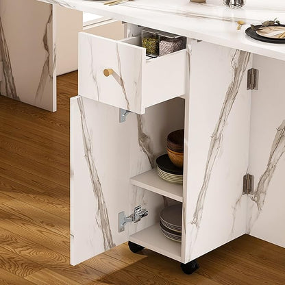 Adjustable Extendable Dining Table with Storage & Power Outlets, 15mm Eco-Friendly Board, Silent Wheels, 3-Size Modes, Space-Saving Design for Small Spaces