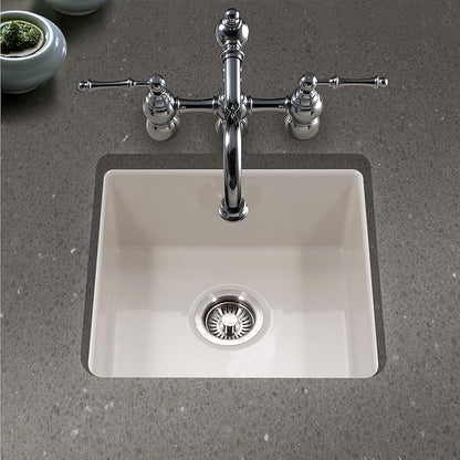 Houzer PTB-2020 BQ Platus 20 Inch Fireclay Bar Sink, Undermount, Square Single Bowl, Non Porous Surface Impervious to Cracks and Chips, Biscuit