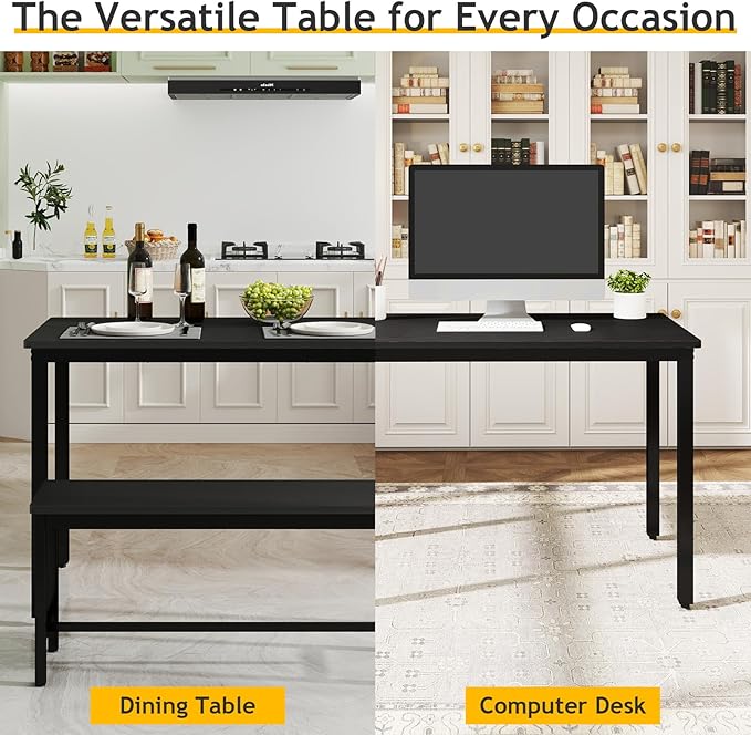 Rovibek 43" Dining Room Table Chairs Set for 4, Modern Space Saving Kitchen Table with 2 Benches & Adjustable Feet Breakfast Table, Wooden Industrial Style Farmhouse, Black