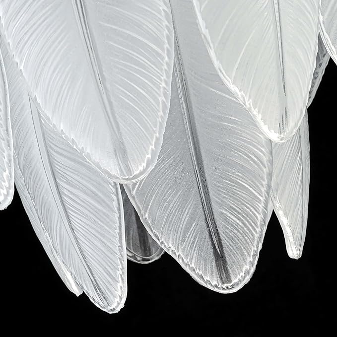 LumFurn D12 inch Glass Chandeliers, 3-Light Modern Pendant Light Fixture for Dining Room, Living Room, D12x18~47 in(Adjustable Height), White Frosted Glass Feather Shade & Silver Finish Frame