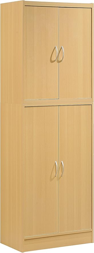 Hodedah 4 Door Kitchen Pantry with Four Shelves, Beech