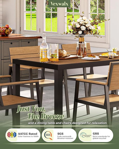 Vexwalx Outdoor Dining Chairs Set of 2, HDPS + Aluminum Patio Dining Chairs with Ergonomic Design and Wide Seat, 2 Piece Outdoor Chairs for Garden, Backyard, Deck (Gray-Teak)