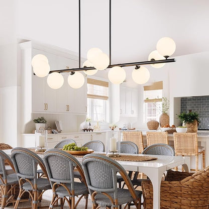 Linear Chandeliers for Dining Room,11 Light Globe Sputnik Chandelier with Milk White Glass 51inch Black Dining Room Light Fixture, Large Modern Chandelier for Kitchen Island