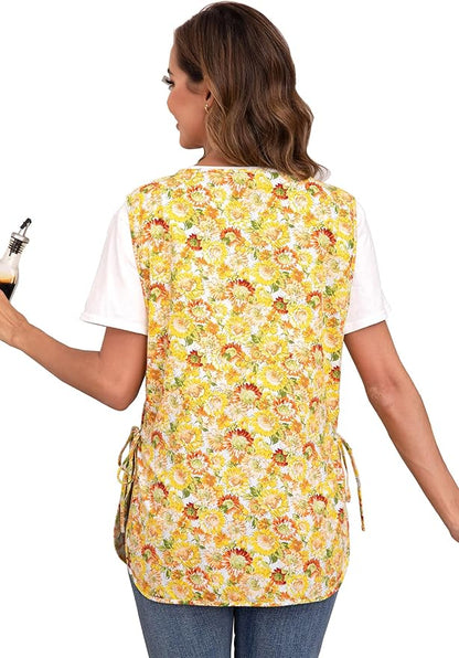 Nanxson Women Cobbler Apron with 2 Patch Pockets Cotton printed Smock with Side Ties for Work Chef kitchen CF3187