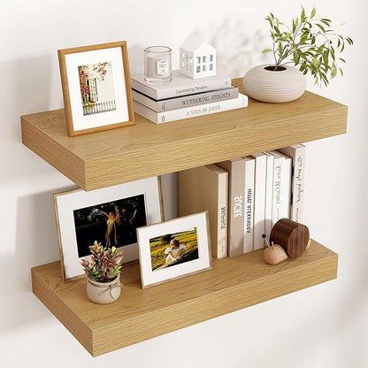 Venusmiles Floating Shelves for Wall, 24 Inch Wide x 12 Inch Deep Floating Shelves, Long Wood Floating Wall Shelf Shelves for Living Room Bathroom Bedroom Kitchen Home - (Oak, 24" W x 12" D x 2" H)