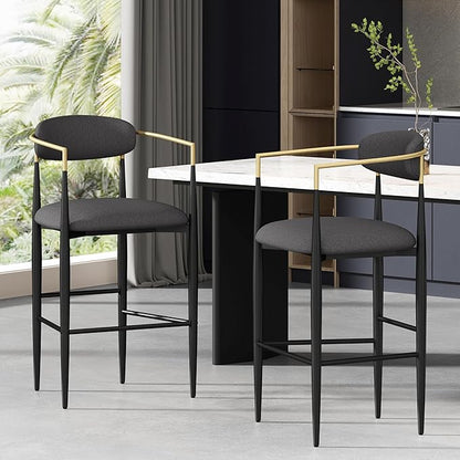 Gecheer Bar Stools Set of 2, Gray Fabric with Black Iron Legs, 29.75" Height for Kitchen Island, 260 LBS Capacity Multiple Family Members can use it for Daily Dining, Resting YHS-N779P248198G