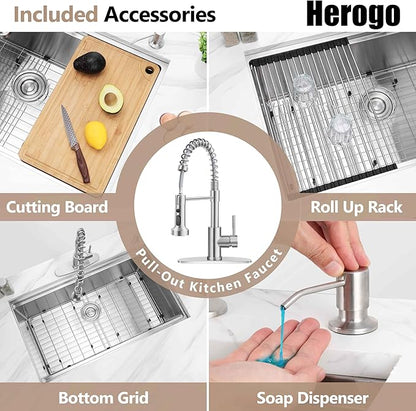 Herogo 33x19 Inch Kitchen Sink with Accessories, 18/10 Stainless Steel Undermount Kitchen Sink Workstation Single Bowl R10 Corner 10 Inch Deep