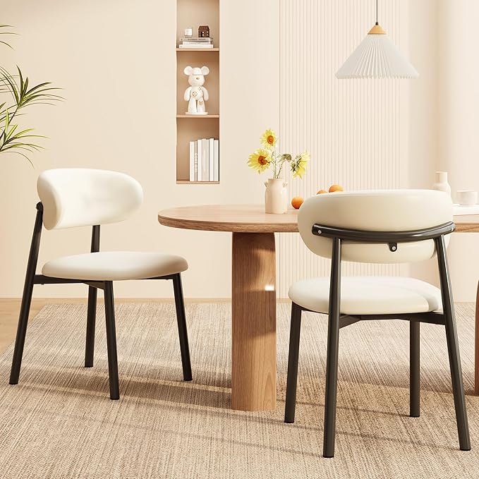 Kitchen Dining Chairs Set of 4 Modern Upholstered Leather Farmhouse Dining Room Chair with Metal Legs, Black/Beige