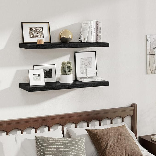 Fun Memories Deep Floating Shelves, 36" W x 12" D Wood Floating Shelves for Wall, 2 Pack Extra Deeper & Thicker Wall Mounted Storage Shelf for Living Room Laundry Room Kitchen Home Office, Black
