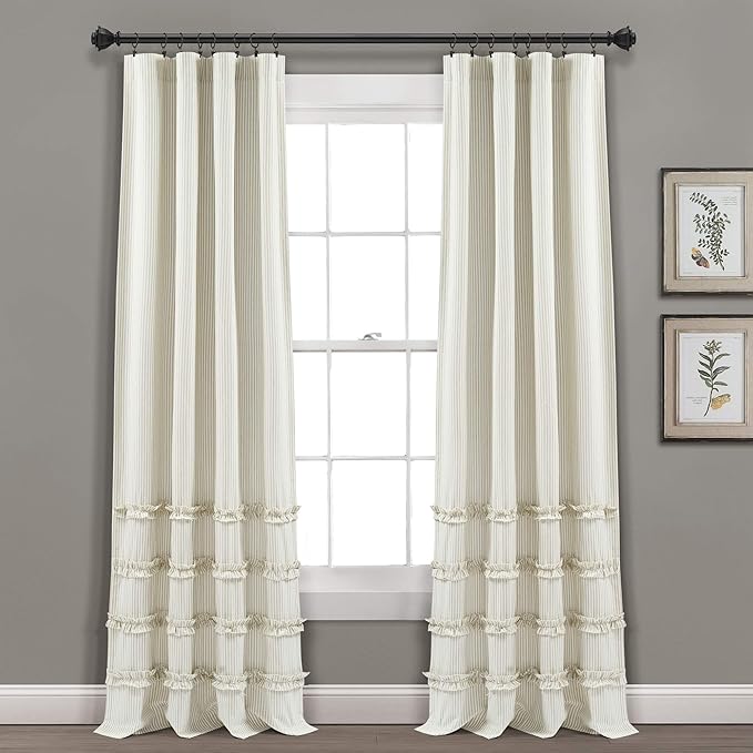 Lush Decor Vintage Stripe Yarn Dyed Cotton Blend Window Curtain Panels Pair, 40" W x 84" L Neutral - Striped Curtains for Living Room - Bedroom Curtains