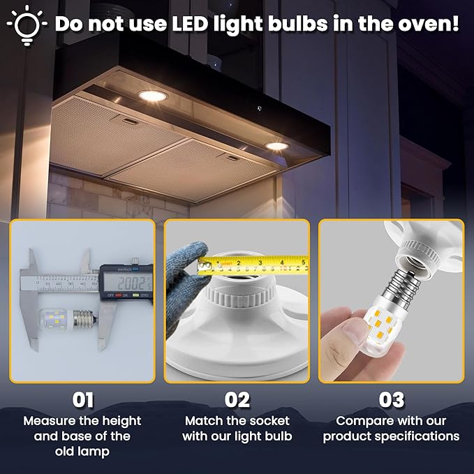 AMI PARTS LED Microwave Light Bulbs Under Hood, Warm 3000K,E17 LED Bulb for Range Hood, 8206232A Over Stove Appliance 2 Packs