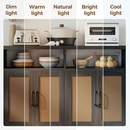 Mericonia Rattan Buffet Cabinet with Storage, Sideboard with Doors, Console Table, Farmhouse Coffee Bar, Modern Wood Storage Cabinets TV Stand(Brown Black 2.0)