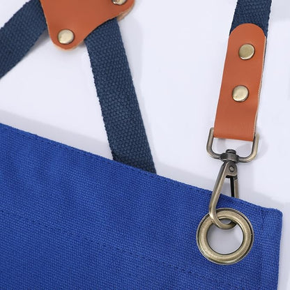 AFUN Chef Aprons for Women Men with Oversized Pockets, 12-Ounce Cotton Canvas Cross Back Water Repellent Apron (Royal Blue)