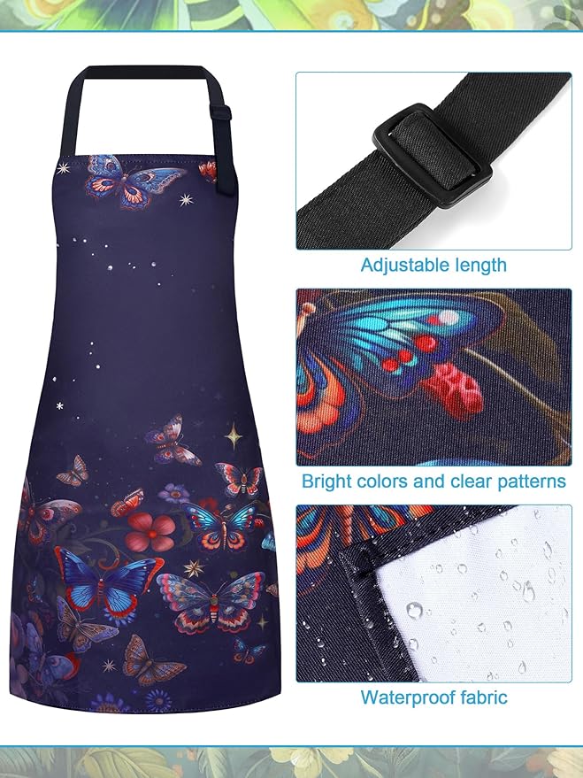 Bencailor 6 Pcs Spring Kitchen Aprons with Pockets Flower Rooster Bee Butterfly Sunflower Summer Aprons Bulk for Women(Dark Color,Butterfly)