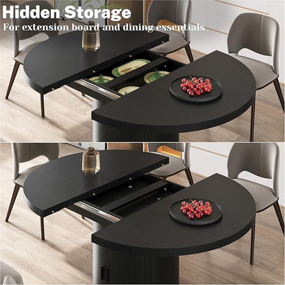 Dining Table for 4-6-8, 43-59" Extendable Round Dining Room Kitchen Table with Storage Shelf, Space Saving Expandable Wood Oval Circle Dinner Table with Pedestal Base for Kitchen Living Room (Black)