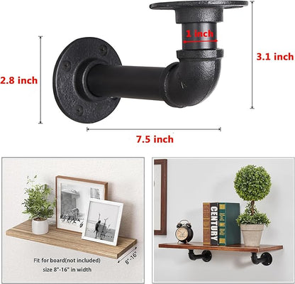Industrial L Pipe Shelf Brackets for 8-16 in Depth Wood,Heavy-Duty 3/4" Iron,Wall Mount Floating Shelf Bracket L Metal Pipe Shelving Brackets for Wood-Black DIY Pipe Shelves(7.5*3.1 Inch 10 Pack)