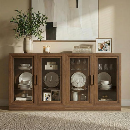 Casaphoria Adam Sideboard Buffet Cabinet with Storage, Display Cabinet with Glass Doors & Adjustable Shelves, 62" W x 36" H Buffet Cabinet for Entryway Kitchen Living Room, Walnut