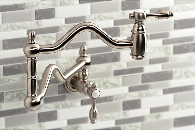 Kingston Brass KS2108TAL Tudor Wall Mount Pot Filler, Brushed Nickel