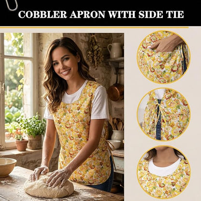 Nanxson Women Cobbler Apron with 2 Patch Pockets Cotton printed Smock with Side Ties for Work Chef kitchen CF3187