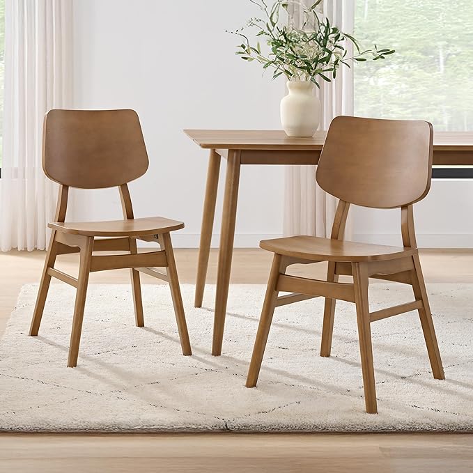 Alaterre Furniture Calais Dining – Mid Century Modern Set of 2 Dining Chairs – Solid Wood Chair Set with Minimalist Design for Dining Room or Kitchen (Warm Pecan Finish)