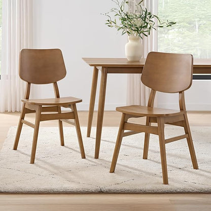 Alaterre Furniture Calais Dining – Mid Century Modern Set of 2 Dining Chairs – Solid Wood Chair Set with Minimalist Design for Dining Room or Kitchen (Warm Pecan Finish)